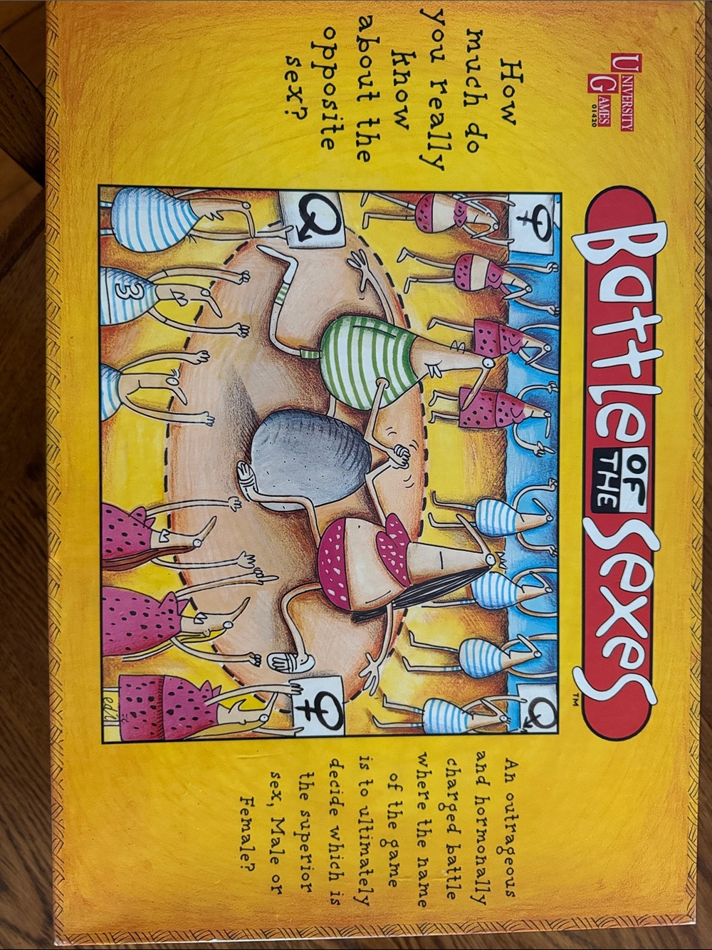 Battle of the Sexes Board Game Cover - Bright Yellow Illustrated Artwork